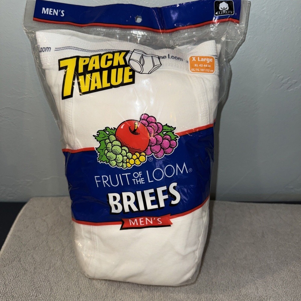 Vtg Fruit of the Loom Briefs Cotton Underwear 7 Pk XL 42-44 Tighty Whities 2005